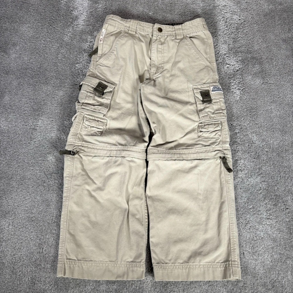 Vintage Bugle Boy Cargo Pants Youth‎ Boys 7 Beige Convertible Wide Leg Baggy Y2K